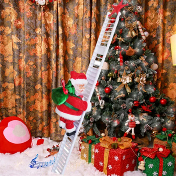 Triogift  Electric Climbing Ladder Santa Claus Doll Toys Funny Christmas Ornaments Gift New Year Christmas Tree Hanging Home Decor Gifts - Image 4