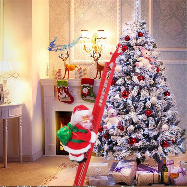 Triogift  Electric Climbing Ladder Santa Claus Doll Toys Funny Christmas Ornaments Gift New Year Christmas Tree Hanging Home Decor Gifts - Image 6